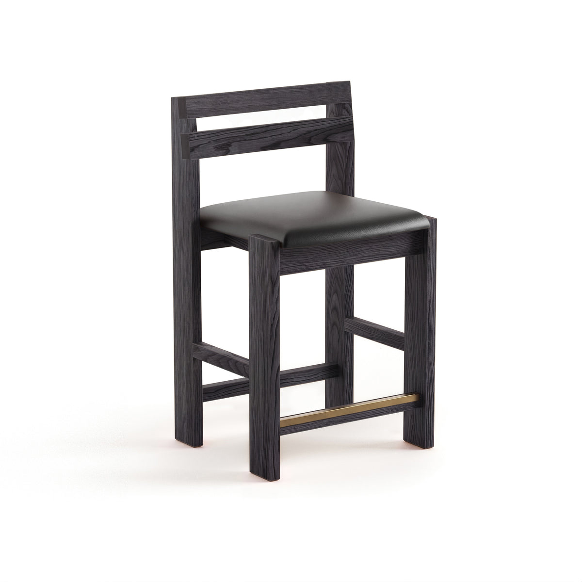 Reyk Stool in Charcoal Oak with Black Leather by Paradox Movement