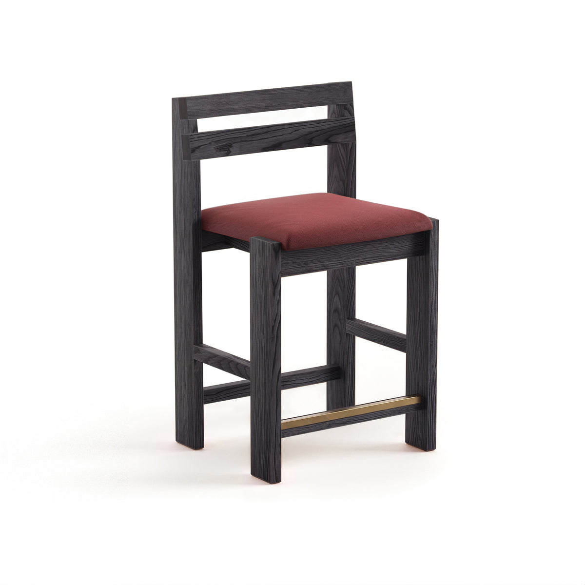 Reyk Stool in Charcoal Oak with Burgundy Fabric by Paradox Movement