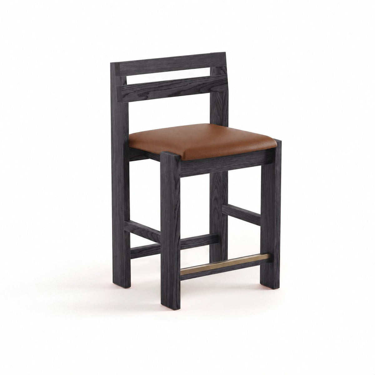 Reyk stool in Charcoal Oak with revised Terracotta leather