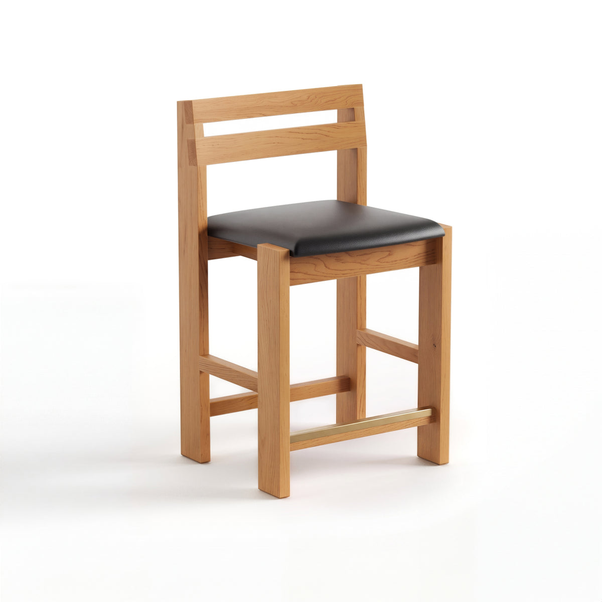 Reyk Stool in Golden Oak with Black Leather by Paradox Movement
