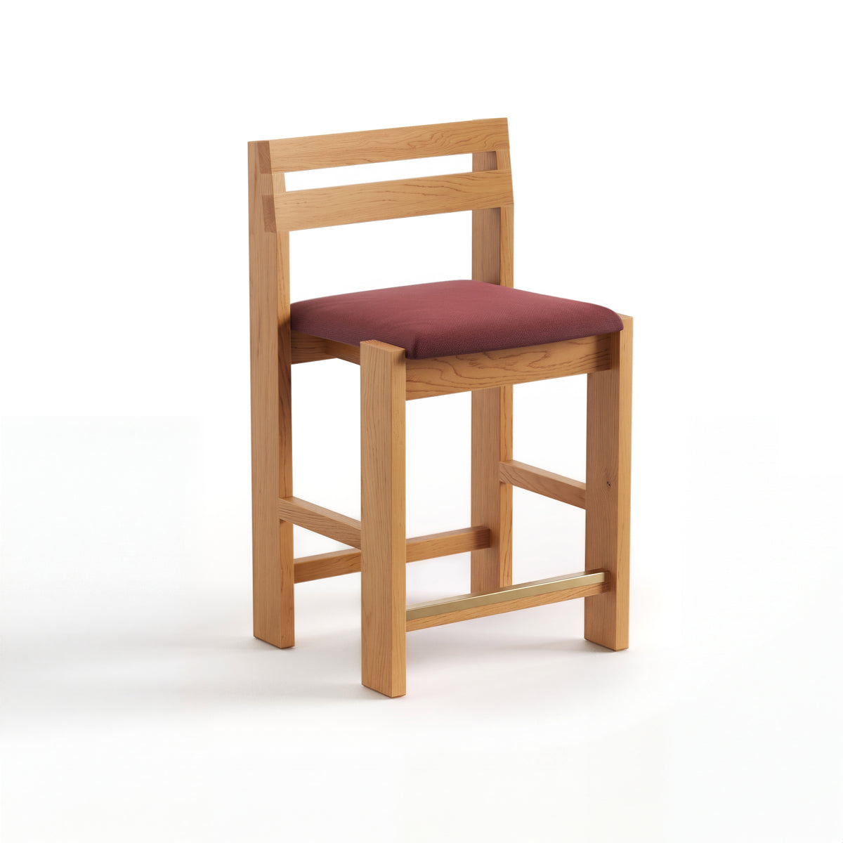 Reyk Stool in Golden Oak with Burgundy Fabric by Paradox Movement