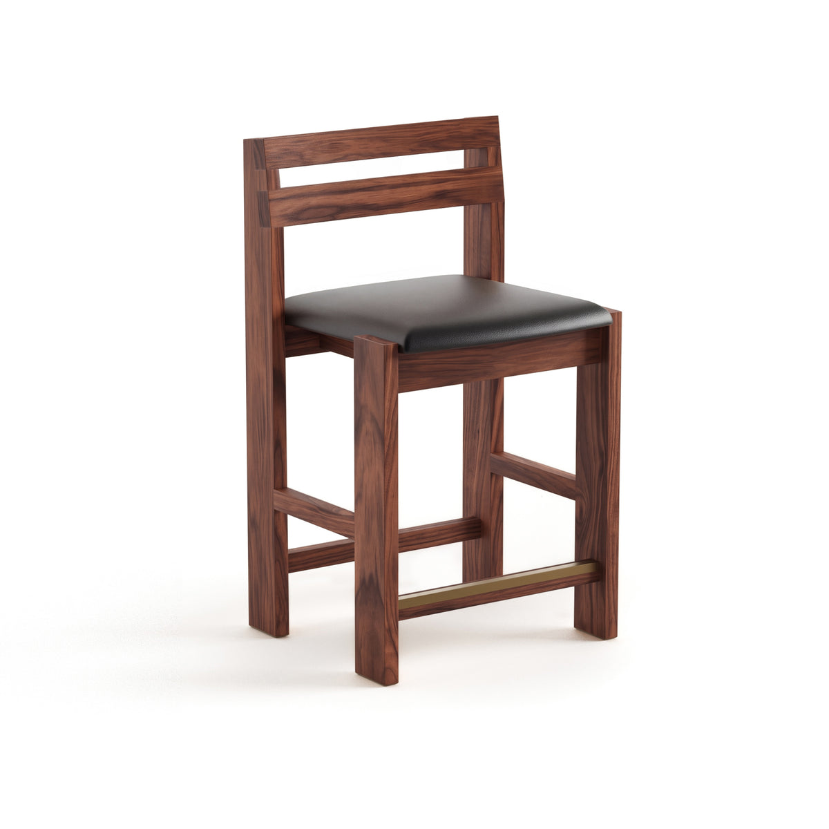 Reyk Stool in American Walnut with Black Leather by Paradox Movement