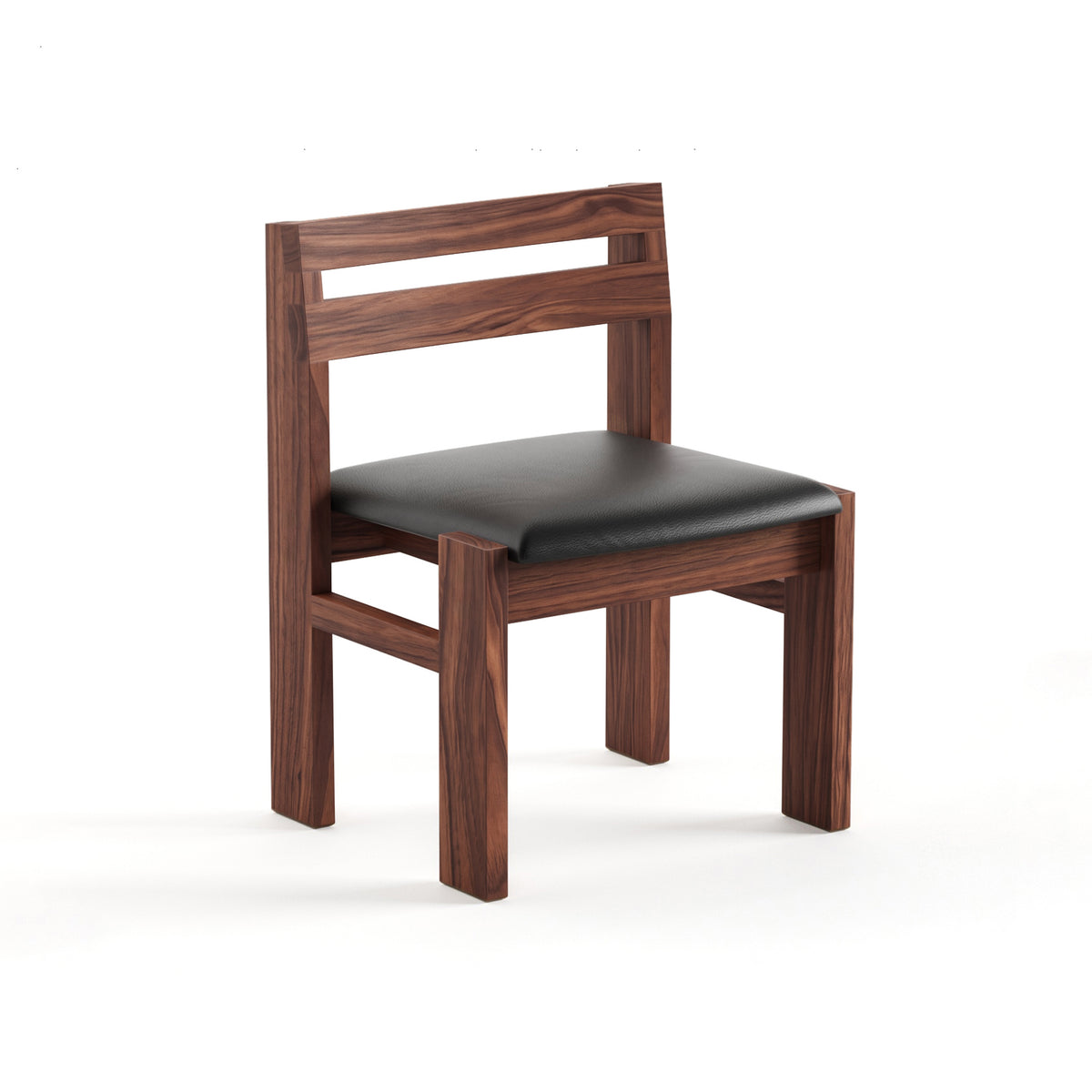 Reyk Dining Chair in American Walnut with Black Leather by Paradox Movement