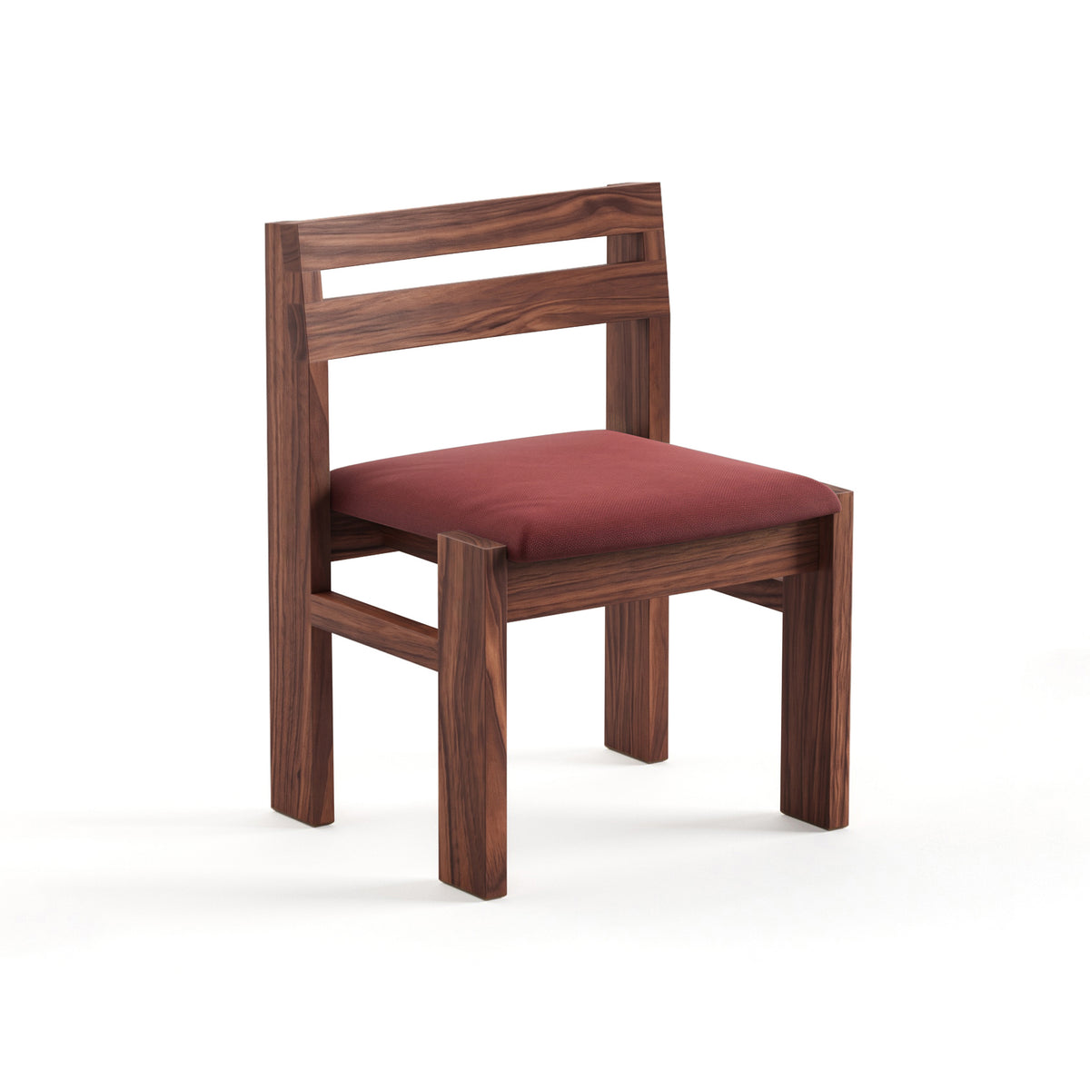 Reyk Dining Chair in American Walnut with Burgundy Fabric by Paradox Movement