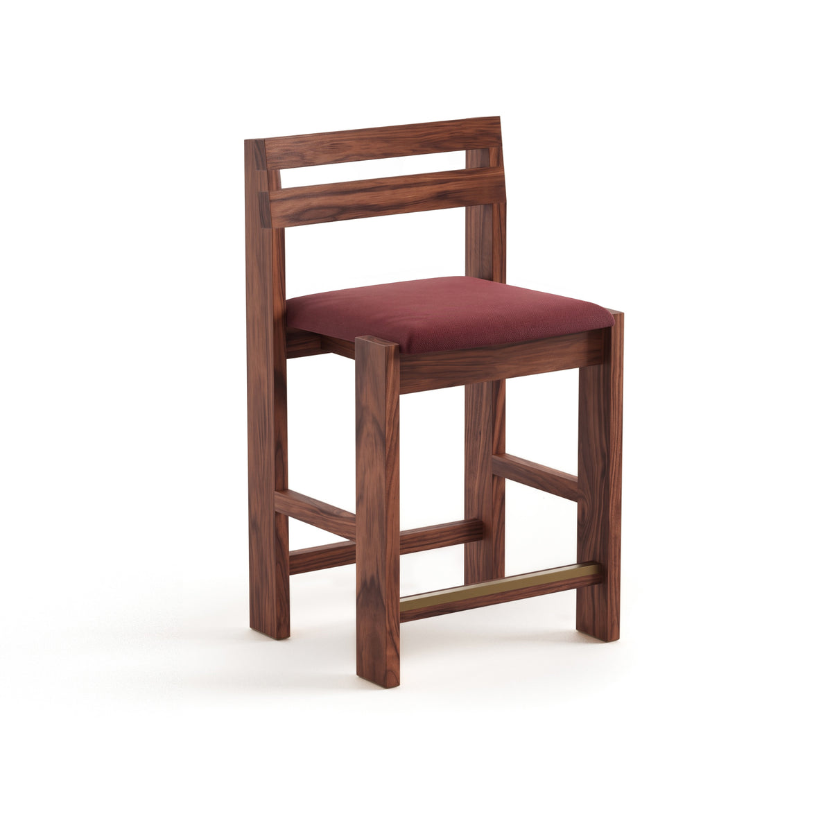 Reyk Stool in American Walnut with Burgundy Fabric by Paradox Movement
