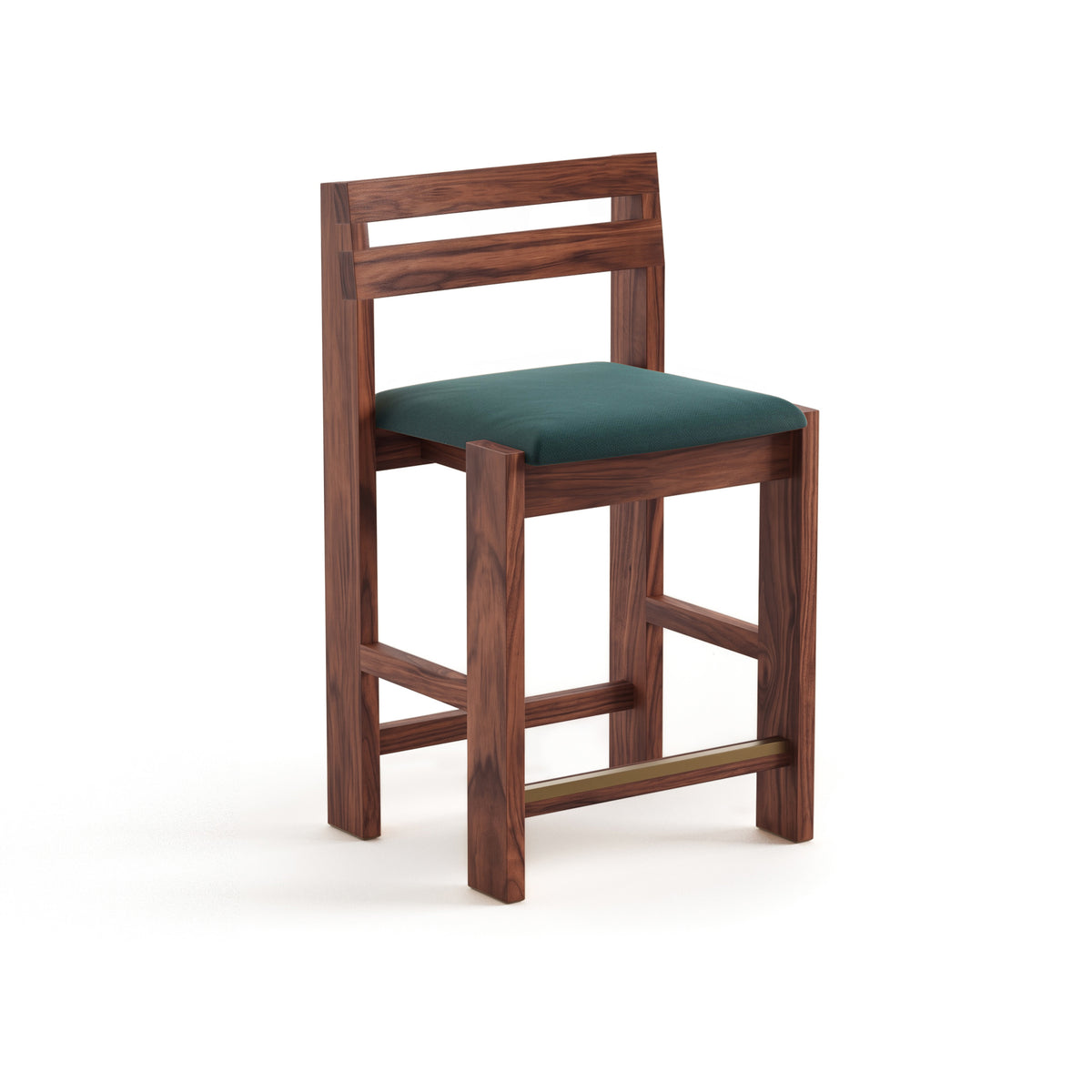 Reyk Stool in American Walnut with Teal Fabric by Paradox Movement