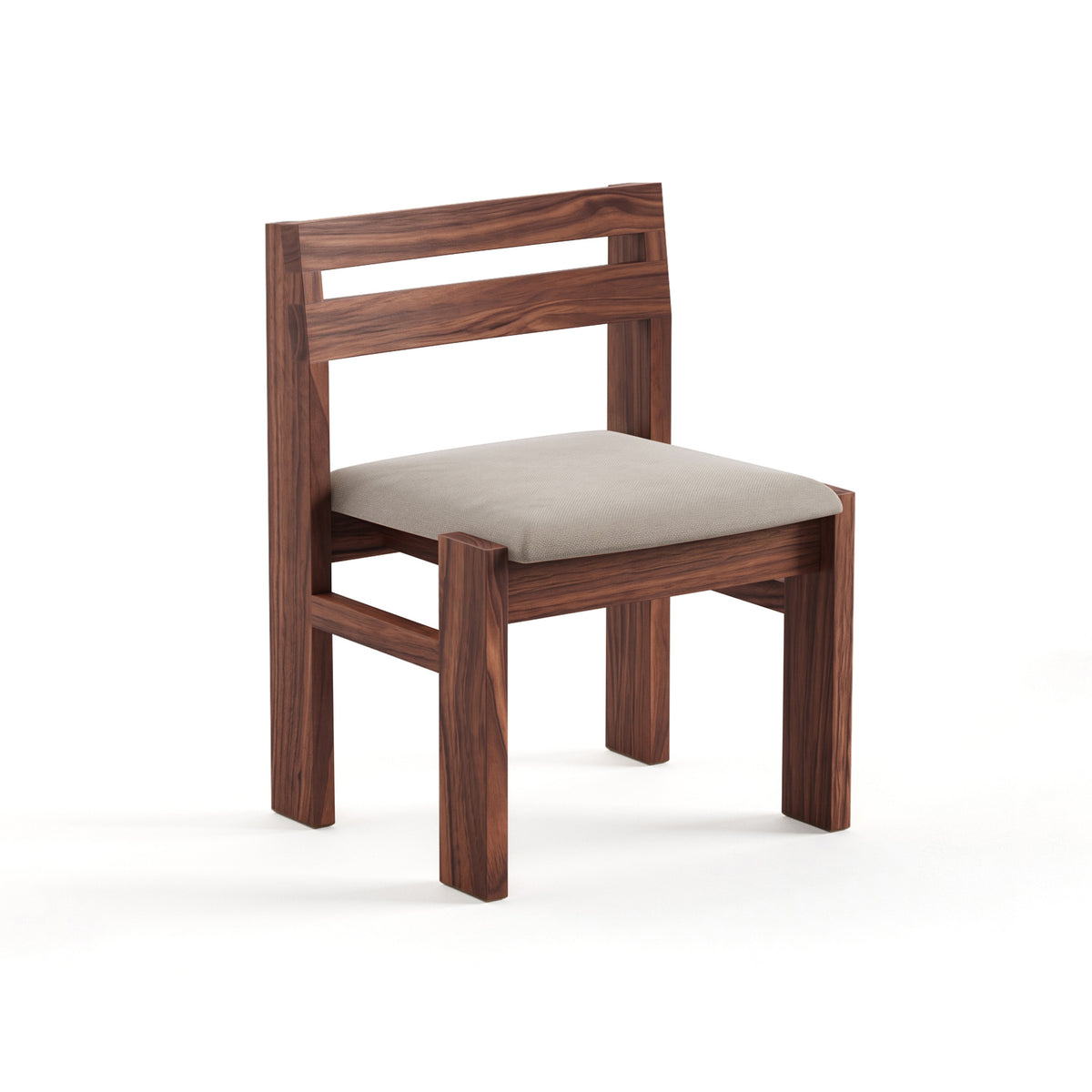 Reyk Dining Chair in American Walnut with White Fabric by Paradox Movement
