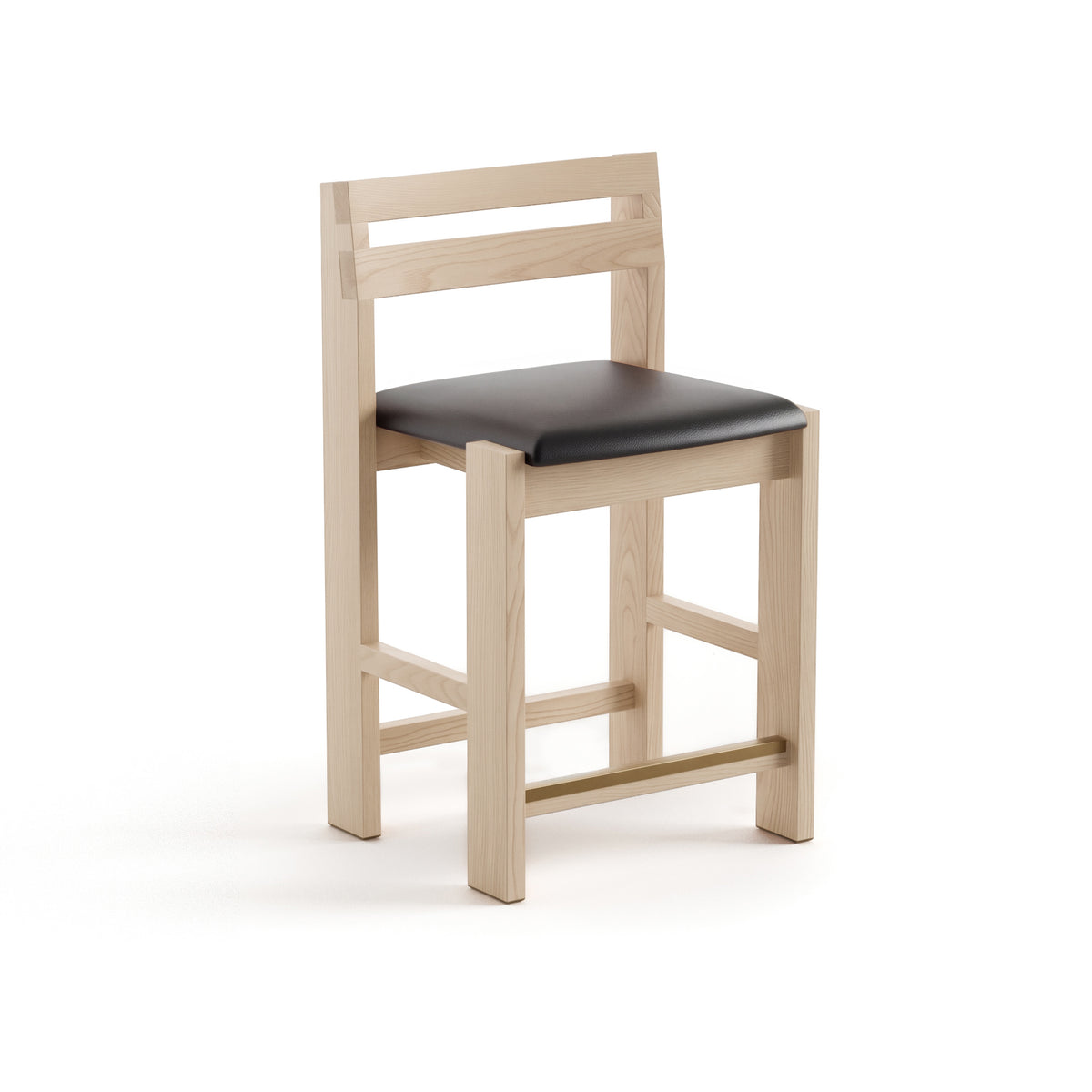 Reyk Stool in Blonde Oak with Black Leather by Paradox Movement