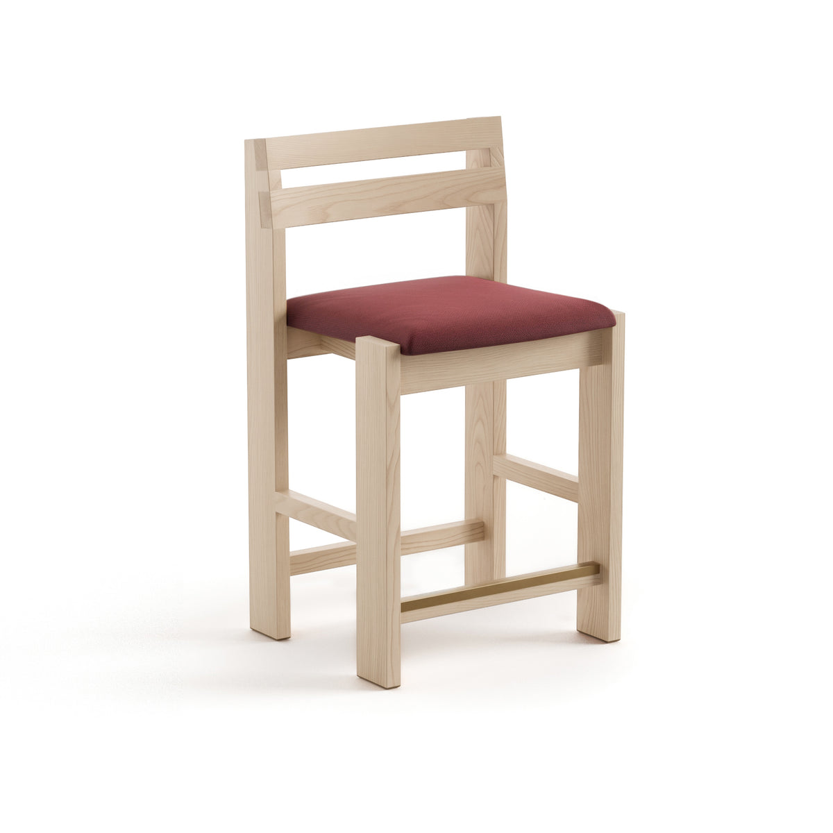 Reyk Stool in Blonde Oak with Burgundy Fabric by Paradox Movement