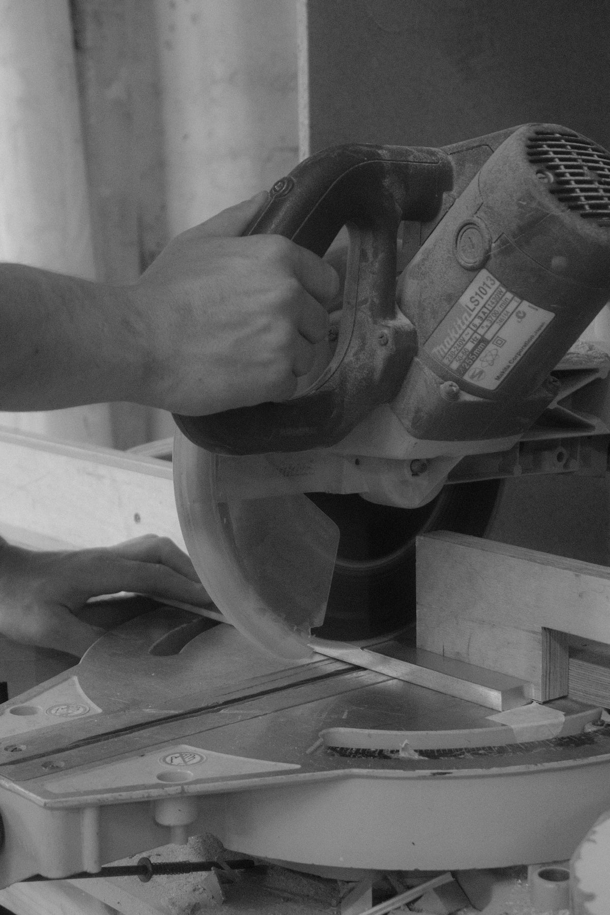 Close-up of timber being cut in the Paradox Movement workshop