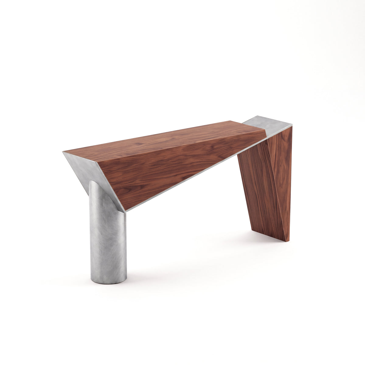 Couper console — American Walnut with Raw aluminium