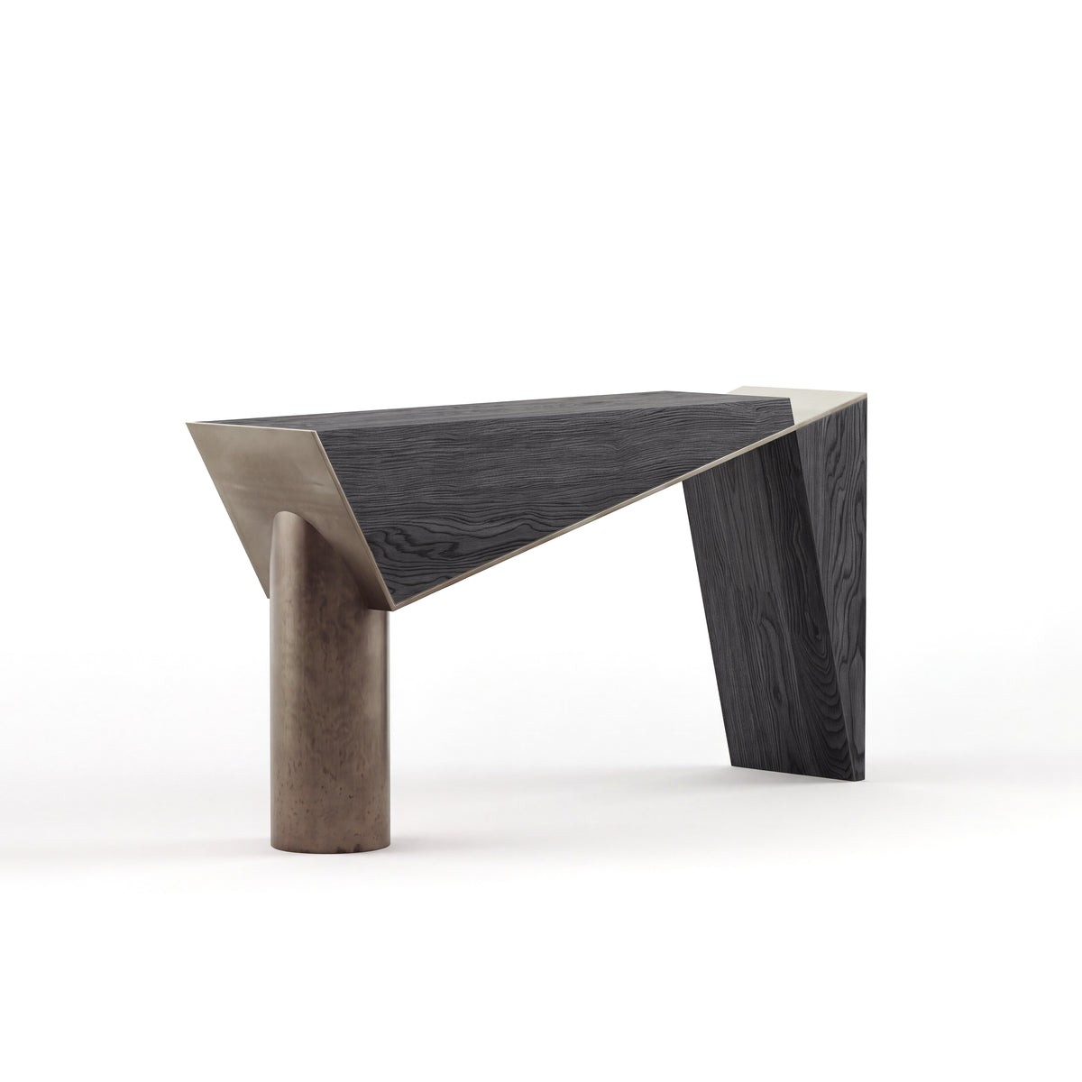Couper console — Charcoal Oak with Aged Aluminium