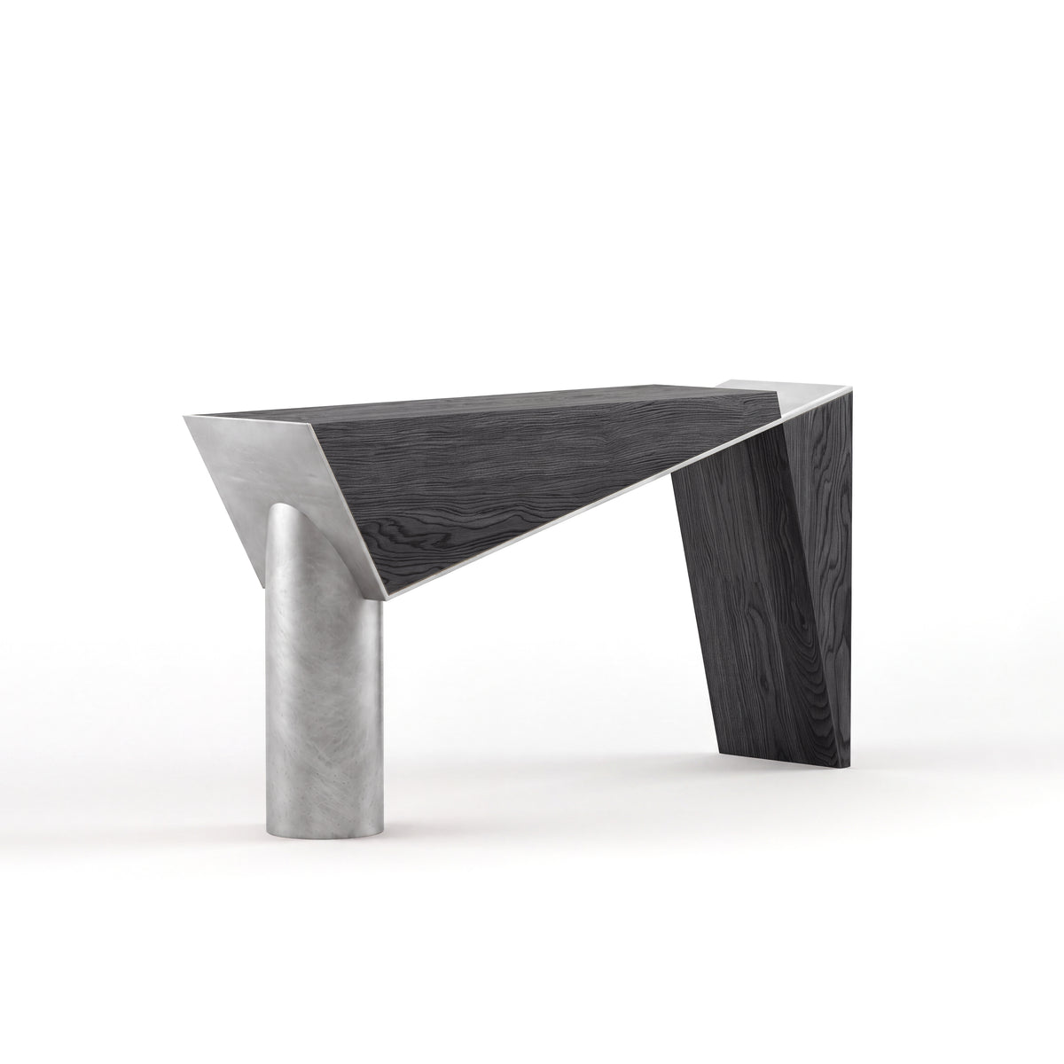 Couper console — Charcoal Oak with Raw aluminium